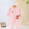 Macacão de Bebê com Estampa Divertida e Mangas Longas Roupas para Primavera e Outono Algodão Penteado de Quatro Níveis Roupas de Bebê e Roupas para Engatinhar