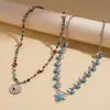 Cadena de Suéter de Acero Inoxidable Europeo y Americano Piedra Redonda Luna Estrella Bohemia Retro Nicho Collar de Gama Alta para Mujer