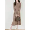 Suéter de Lã Pura Outono e Inverno Feminino Emagrecedor Malha Saia Cauda de Peixe Vestido Espesso Gola Redonda Comprimento Médio Acima do Joelho Saia Longa