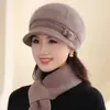 Gorro de Invierno para Mujer, Gorro para Madre, Forrado de Felpa, Gorro de Punto Engrosado, Gorro Cálido, Conjunto, Gorro de Punto de Lana de Conejo para Señora Mayor