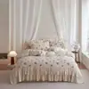 Conjunto de cama de quatro peças em algodão e linho estilo rústico francês, ultrassuave, feminino, com acabamento em renda bordada e toque relaxado