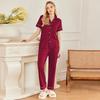 Ropa de Casa para Mujer de Primavera y Verano Amazon Europea y Americana Conjunto de Dos Piezas Top de Manga Corta Pantalones Cárdigan Botones Pijama Mujer