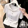 Camisa Polo con Diseño de Dobladillo Dividido, Camiseta de Seda Helada, Elegante Top de Verano para Mujer, Camisa de Punto de Manga Corta
