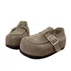 Mocassins Casuais Retrô de Couro Genuíno Sapatos Birkenstock para Dedo Grande Feminino Outono 2026 Novo Estilo Sola Grossa Versátil Mocassins que Aumentam a Altura Interna