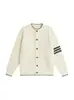 Suéter cárdigan de punto simple transfronterizo americano para hombre y mujer, ropa de pareja, suéter de cuello redondo a rayas, chaqueta casual de alta gama