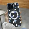 Capa de telefone transparente magnética mais vendida da Amazon, capa rígida para iPhone 16 Pro Max com estampa floral de bolinhas brancas, estilo ins