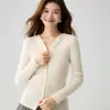 Suéter de Cachemira para Mujer 2026 para Otoño e Invierno, Color Sólido, con Capucha y Cremallera, Corte Ajustado, Capa Base de Punto, Cálido y Acogedor