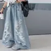 Conjunto de Verano para Niñas 2026 Nuevo Casual Estilo Coreano Estampado de Estrellas Holgado Manga Corta Jeans Rasgados Conjunto de Dos Piezas