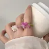 Anillo Flor de Dopamina para Mujer, Accesorio de Diseño Nicho, Anillo para Dedo Índice, Anillo Apilable de Perlas para Vacaciones en la Playa, Anillo Muy Hermoso