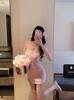 Vestido de tirantes Amarillo Dulce y Picante Puro Deseo para Mujer Verano Sexy Borde de Encaje Falda que Resalta la Figura Falda Corta Ajustada que Abraza la Cadera