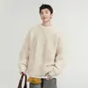 Suéter de punto trenzado de color liso con patrón de rombos y cuello redondo para hombre, engrosado para otoño e invierno, corte holgado, estilo retro y casual, cálido top de punto