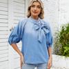 Europa y Estados Unidos primavera transfronteriza nuevo Amazon retro cuello suelto encaje Camisa de mezclilla top de lazo mujer