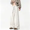 Pantalones holgados de pierna ancha a rayas estilo "old money" talla grande para hombre, pantalones casuales rectos largos de caída estilo americano, otoño