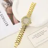 Novo Estilo Gypsophila Pulseira de Aço com Diamantes, Relógio Masculino Moderno, Mostrador com Strass, Números Romanos, Relógio Feminino Inglês Totalmente Cravejado com Diamantes Pulseira de Aço