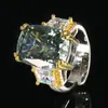 Zhuang Shengsheng Joyería Base de Cobre Chapado en Oro Diamante de Alto Carbono Flor de Hielo Diamante Cuadrado Verde Oscuro Anillo Elegante de Lujo Ligero Retro para Mujeres 12*16