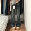 Jeans Americano de Cintura Alta Stretch Micro Flare Outono 2026 Azul-Cinza Design de Senso Dupla-Face Calças Micro Flare Comprimento Total