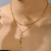 Moda Europea y Americana Elegante Acero Inoxidable Chapado en Oro de 18K Incrustado Circonita Multicapa Flor de la Suerte Trébol de Cuatro Hojas Collar para Mujer