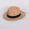 Sombrero de Paja de Ala Plana Transfronterizo para Hombre, Sombrero de Ala Ancha Estilo Británico, Sombrero de Copa Plana de Vaquero Occidental, Sombrero Decorativo Casual para Viajes al Aire Libre