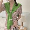 Chal de Punto con Rayas para Mujer, Estilo Coreano, Protección Solar para Primavera y Verano, Versátil, Bloques de Color, Pequeño Chal, Capa para Hombros