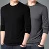 Camiseta de manga larga para hombre de color liso Sorona, versátil, corte holgado, cuello redondo, para primavera y otoño, top casual moderno