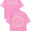 [Transfronterizo 230g] Camiseta Estampada de Algodón de Alta Calidad Lavada Retro con Patrón Fe sobre Miedo Camiseta para Hombre