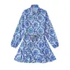 Vestido de verano para mujer estilo europeo y americano 2022, nuevo, estampado, manga larga, mini, 22773