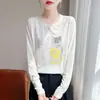 Camiseta feminina de manga curta com estampa de gato de desenho animado estilo coreano, modelo novo de outono 25, gola redonda, solta e leve, manga 3/4