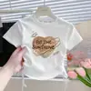 Camiseta Manga Curta 100% Algodão Puro para Meninas, Novo Estilo de Verão, Peça Versátil para Crianças, Camada Base Estilosa para Bebês e Crianças Pequenas