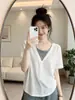 Novedad de Verano Camiseta de Manga Corta Falsa de Dos Piezas para Mujer Casual Holgada de Seda de Hielo Sensación Perezosa Versátil Talla Grande A11717
