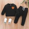 Conjunto de manga comprida com gola redonda bordado de urso de algodão infantil europeu e americano, conjunto casual de desenho animado de duas peças, geração de uma peça
