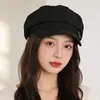 Boina Octogonal Preta, Estilo Artístico Retrô Japonês, para Mulheres com Cabeça Grande, Faz o Rosto Parecer Menor, Boina Fashion, Chapéu de Artista