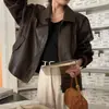 Chaqueta de cuero estilo BF retro elegante con solapa y bolsillo con cremallera, holgada y versátil, para mujer, de Dongdaemun, Corea