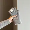 Luvas de Inverno Femininas para Proteção contra o Frio, Luvas de Ciclismo de Cinco Dedos, Luvas de Algodão com Forro de Fleece, Luvas de Tricô Grossas para Exterior com Tela de Toque