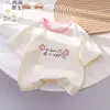 Camiseta de Verão Manga Curta Gola Redonda 100% Algodão para Meninas, Roupas de Verão para Crianças Pequenas e Médias, Roupas Infantis, Camiseta 100% Algodão, Meninas Classe A 100% Algodão