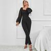 Estación Independiente de Amazon 2023 Otoño e Invierno Nuevo Costura Europeo y Americano Ajustado Pantalones Negros Elegantes de Manga Larga para Mujer Delgados