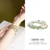 Pulseira de Prata Esterlina S925 com Jade Hetian Cabeça de Gato Ágata Branca Cristal de Quartzo Verde Cabelo para Mulheres Novo Design Chinoiserie de Duas Camadas Empilhadas