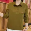 Moletom com Gola Lapela para Mulheres Primavera e Outono 2026 Modelagem Solta Cobre a Barriga Manga Longa Casual Versátil Roupa de Outono para Mães de Meia-Idade