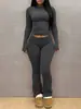 Conjunto de Top de Manga Larga de Color Sólido de Alta Elasticidad Ajustado y Pantalones de Micro Campana Transfronterizo Europeo y Americano para Mujer Conjunto Casual Adelgazante Otoño/Invierno