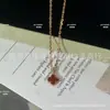 Collar de Clavícula Mini Trébol de Cuatro Hojas de 9 mm de Alta Gama Van Gogh para Mujer, Colgante Flor de la Suerte de Plata Pura Ágata Roja Oro Rosa 18K
