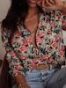Ropa de Talla Grande para Mujer Comercio Exterior Transfronterizo Nueva Camisa Estampada para Mujer Literaria Retro Holgada Versátil Encaje Cárdigan de Gama Alta