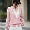 Cárdigan de punto fino para mujer con diseño francés, chaqueta tipo dos piezas con bloques de color, nuevo suéter básico otoño/invierno 2026