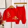 Roupa Vermelha para Celebração da Lua Cheia do Bebê Recém-nascido Bebê Cem Dias Produto de Algodão Verão Outono Novo Estilo Conjunto de Gola Alta para Bebê