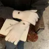 Guantes Suaves de Color Sólido Estilo Universitario para Mujer Invierno Versátiles de Lana Tejida con Dedos Largos Cálidos para Montar Protección contra el Frío