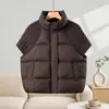 Moda Transfronteriza 2026 Chaleco de Algodón Tejido a Retazos con Cuello Alto para Mujer, Abrigo Corto Cálido y Elegante para Mujer