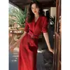 Vestido de tricô elegante estilo coreano, suave e feminino, estilo Hong Kong com acinturamento, vestido longo francês para outono e inverno