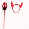 Faixa de Cabeça com Chifres de Halloween Conjunto de Tridente Faixa de Cabeça de Diabo Vermelho Adereços para Show de Máscaras Infantil e Adulto