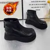 Botines de Suela Gruesa Forrados de Felpa para Mujer Estilo Nuevo de Invierno Retro Británico con Cremallera Trasera Punta Redonda Cálidos Súper Ligeros Botas Martin