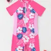 Maiô de Peça Única Transfronteiriço para Meninas com Mangas Longas, Zíper, Proteção Solar, Estilo Conservador, Roupa de Banho Estrangeira Europeia e Americana para Crianças Mais Velhas