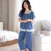 Pijama para Mulheres Primavera e Verão Algodão Puro Manga Longa Calça Verão Fino Xadrez Roupas de Casa Soltas de Tamanho Grande de Alto Padrão Outono