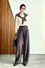 Calça de Terno Feminina Khaki de Cintura Alta com Corte Curvo 2026, Calça Casual de Corte Reto com Caimento, Cintura Estreita, Perna Larga, Calça de Corte Curvo para Mulheres